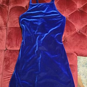 Royal blue velvet mini dress
